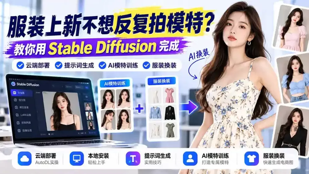 服装上新不想反复拍模特？教你用Stable Diffusion完成云端部署、提示词生成、AI模特训练与换装