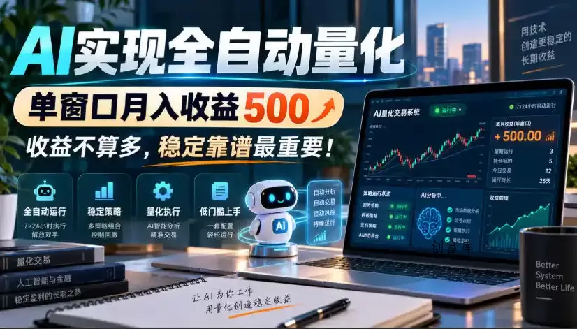 AI实现全自动量化,单窗口月入收益500,收益不算多,稳定靠谱最重要!【揭秘】